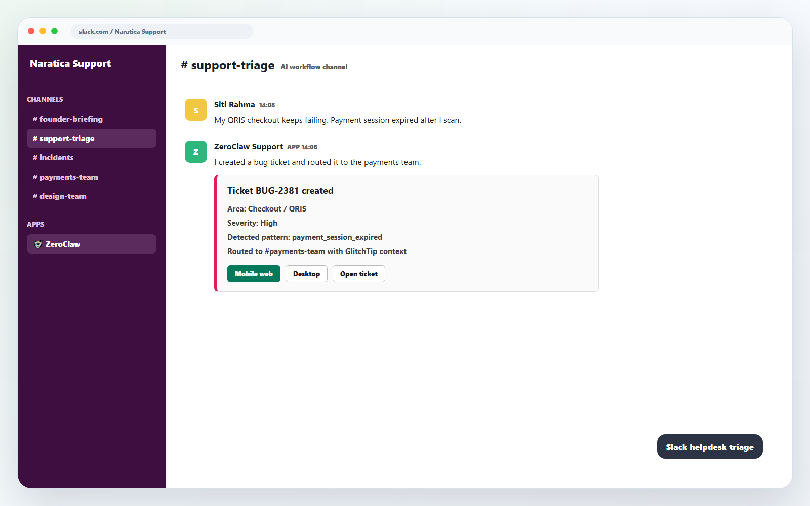 Slack helpdesk triage preview