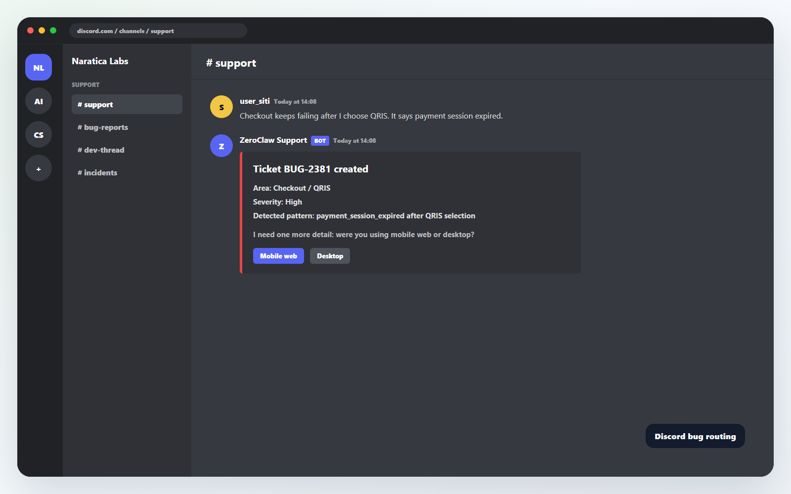 Discord bug routing preview