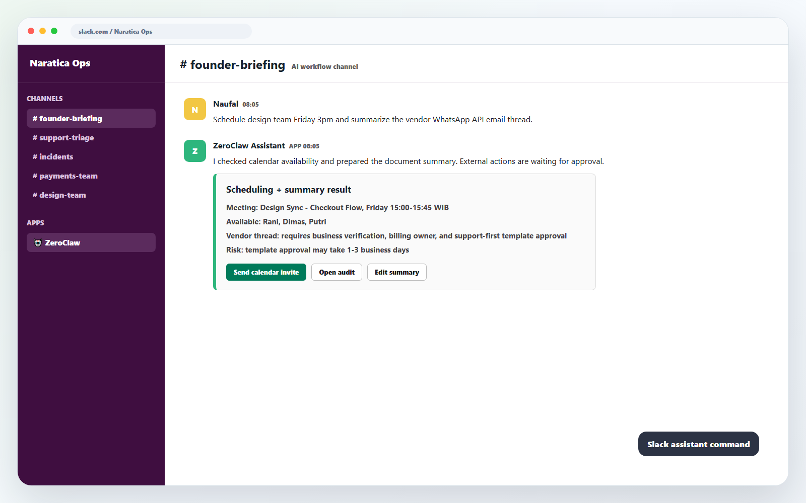 Slack assistant command preview