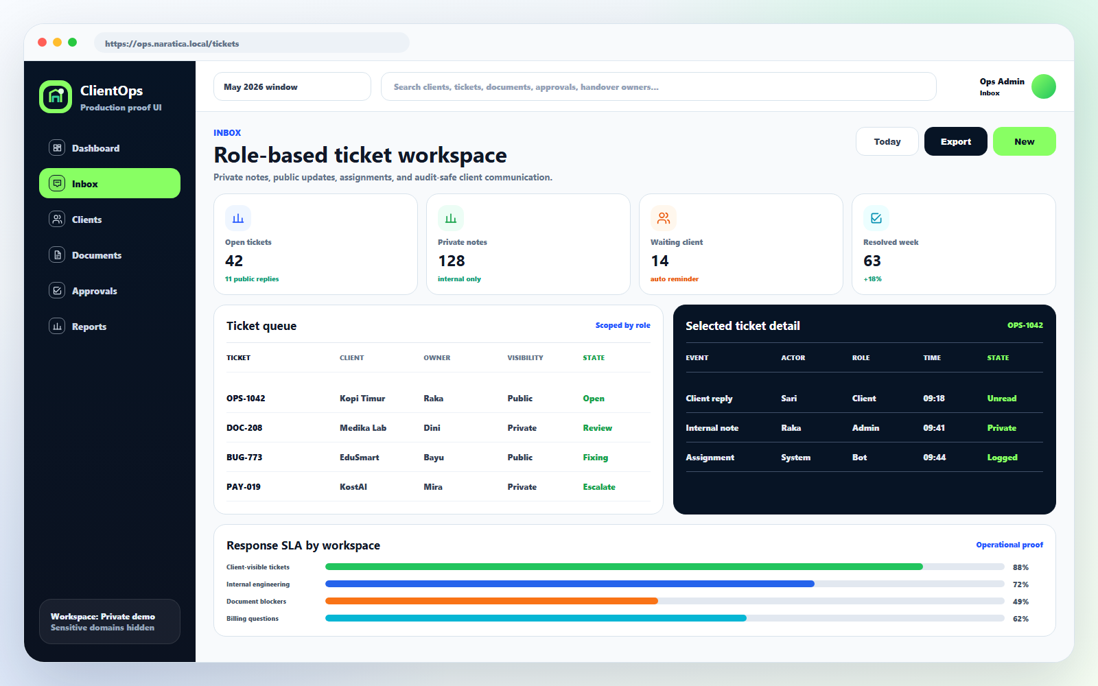 Ticket workspace preview
