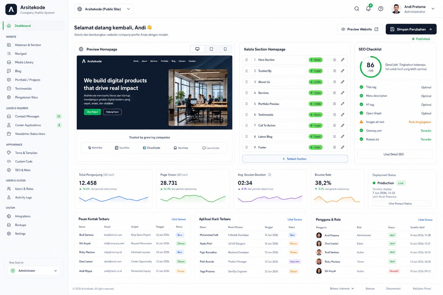 Company Profile Website System preview