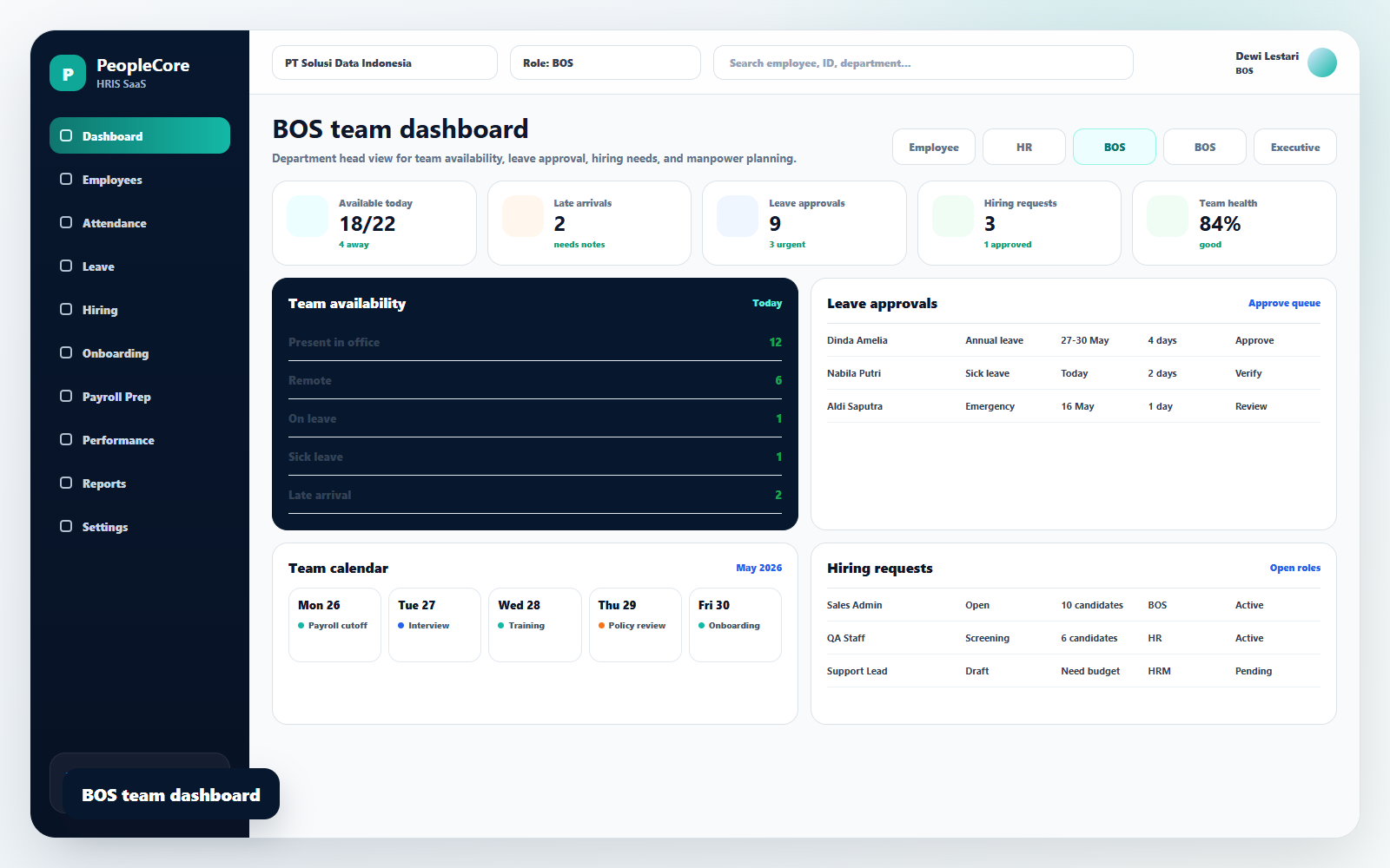BOS dashboard preview