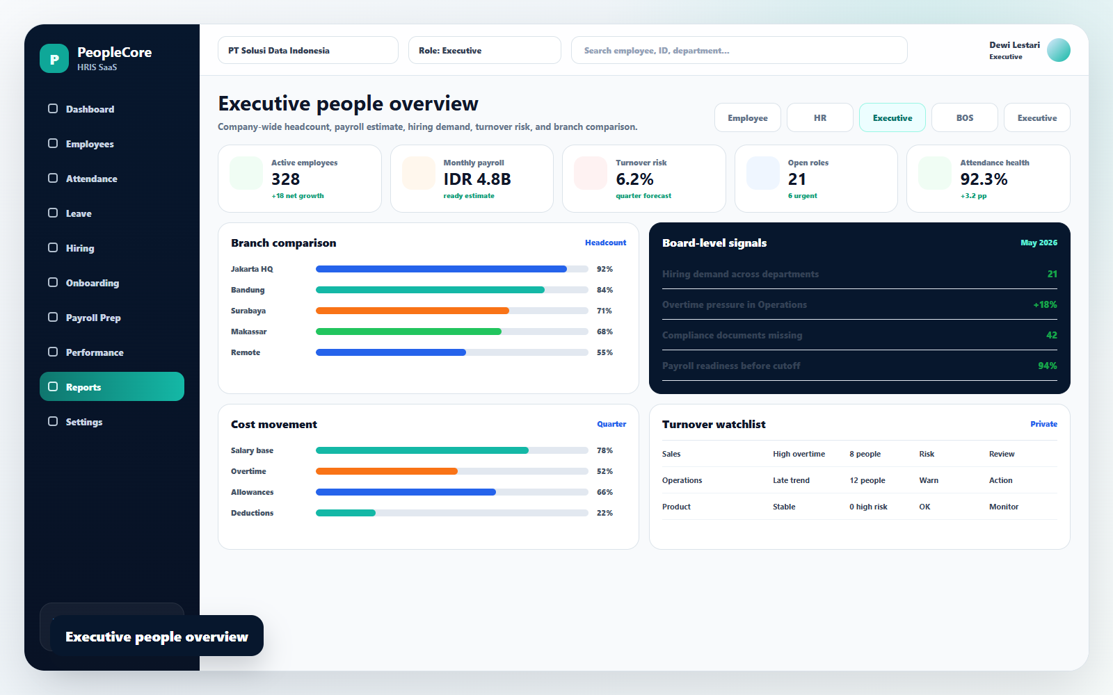 Executive dashboard preview